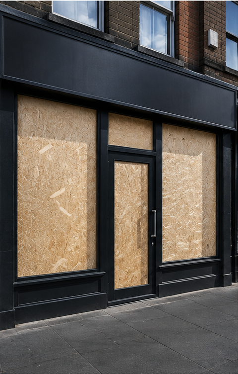 Shop front secured with boarding